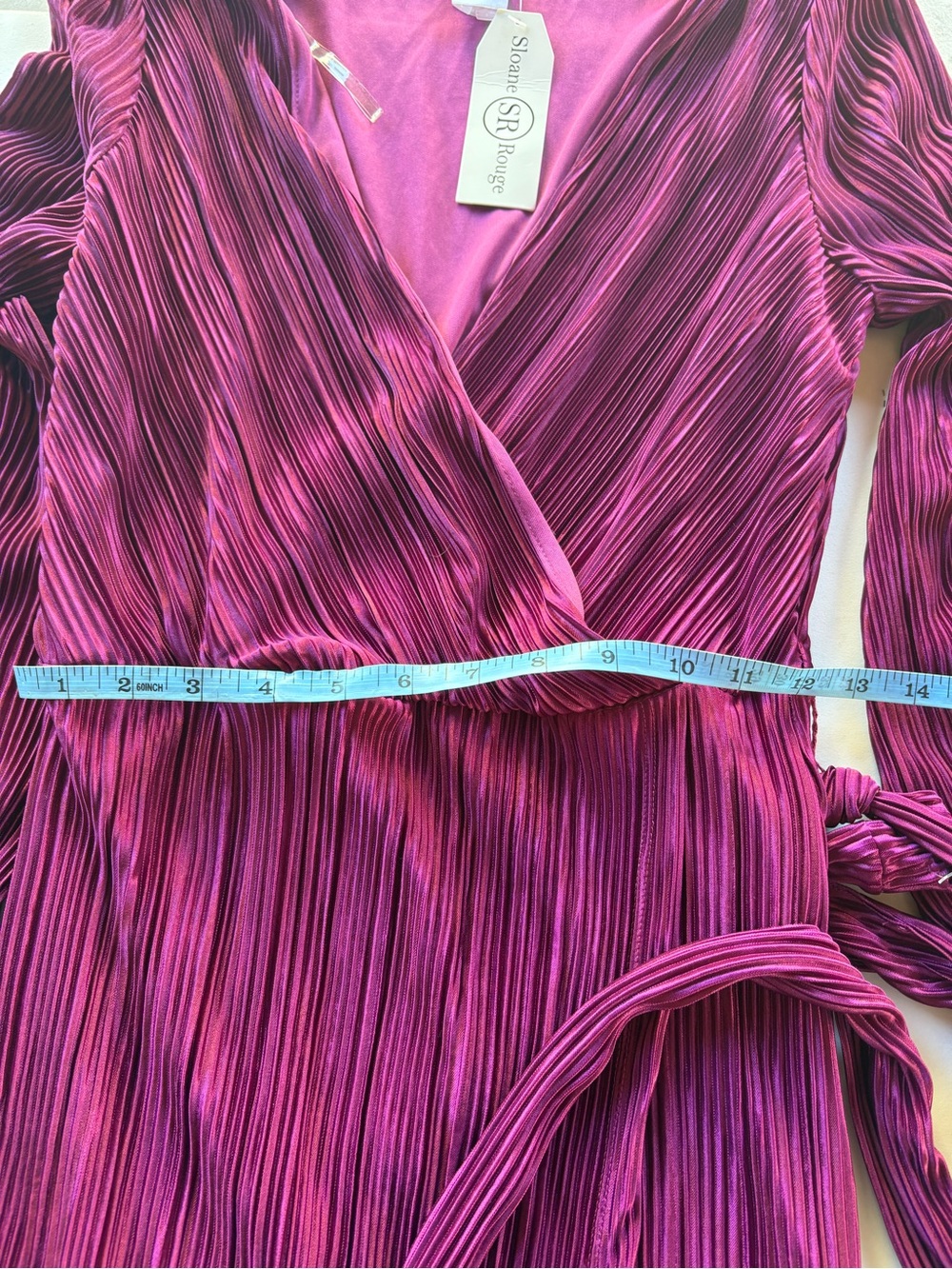 Sloane Rouge, Plissé Wrap Midi Dress in Berry Plum xl - Picture 10 of 10